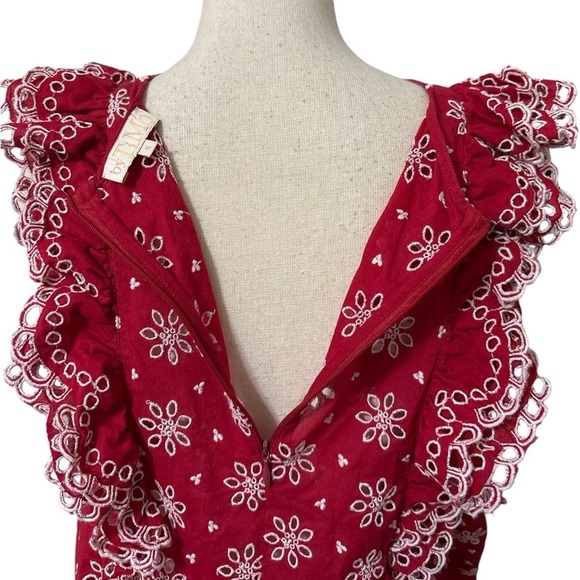 BYTIMO Fleur Anglaise Ruffled Cotton Top Red Sz. Small - Picture 13 of 15